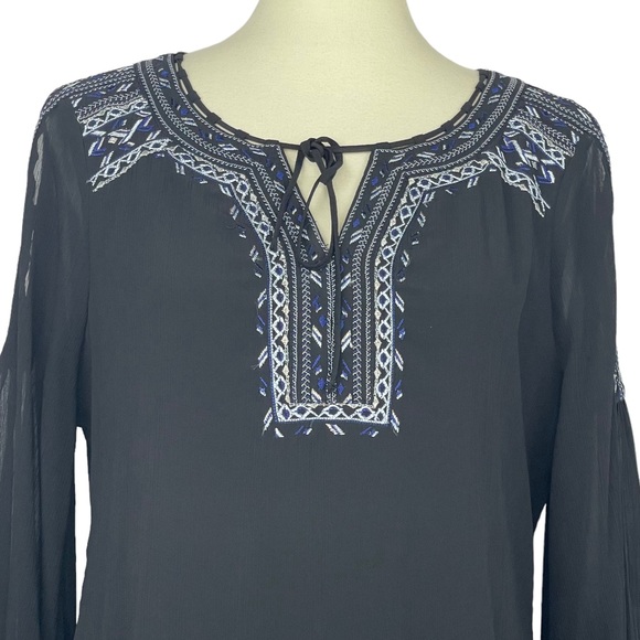 WHBM White House Black Market Tansy Boho Embroidered Blouse Womens 14P Petite - Picture 3 of 11